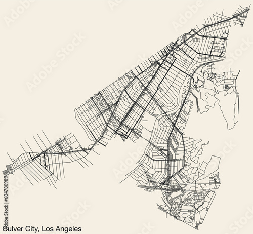 Detailed hand-drawn navigational urban street roads map of the CITY OF CULVER CITY of the American LOS ANGELES CITY COUNCIL, UNITED STATES with vivid road lines and name tag on solid background
