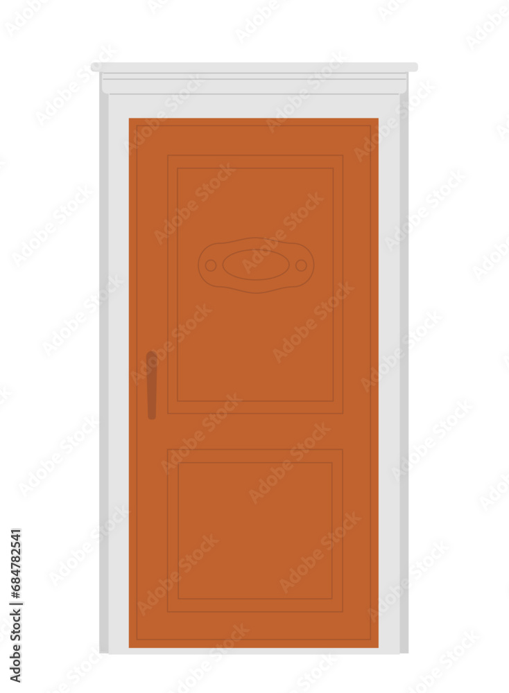 Retro door concept. Orange entrance to home or office. Exterior and facade of private property. Modern urban cottage doorway. Cartoon flat vector illustration isolated on white background