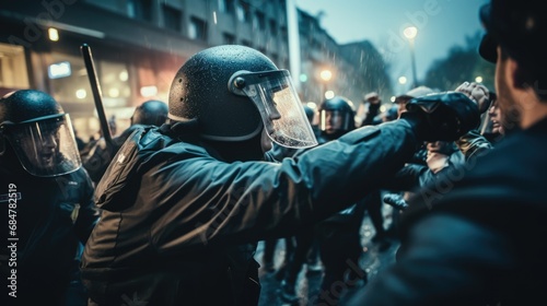 capturing the tumultuous clash between riot police and protesters