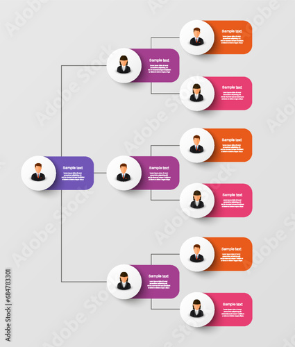 Organizational chart with business avatar icons. Business hierarchy infographic elements. Vector illustration