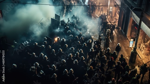 capturing the tumultuous clash between riot police and protesters photo