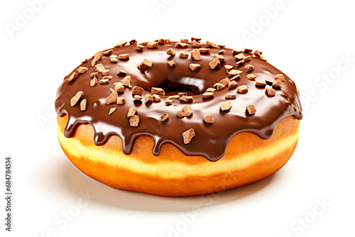 Donut with chocolate glaze isolated on white background. Clipping Path