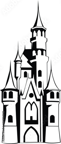 Cartoon Black and White Isolated Illustration Vector Of A Castle Building Fort