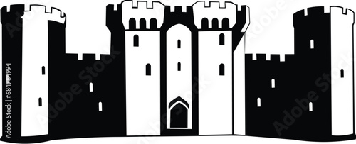 Cartoon Black and White Isolated Illustration Vector Of A Castle Building Fort