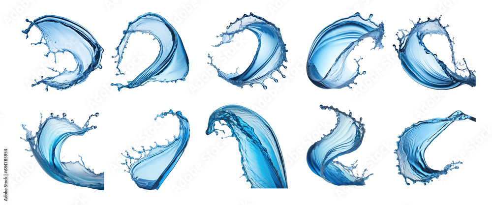 Fototapeta premium Blue water splash collection isolated on transparent background. 