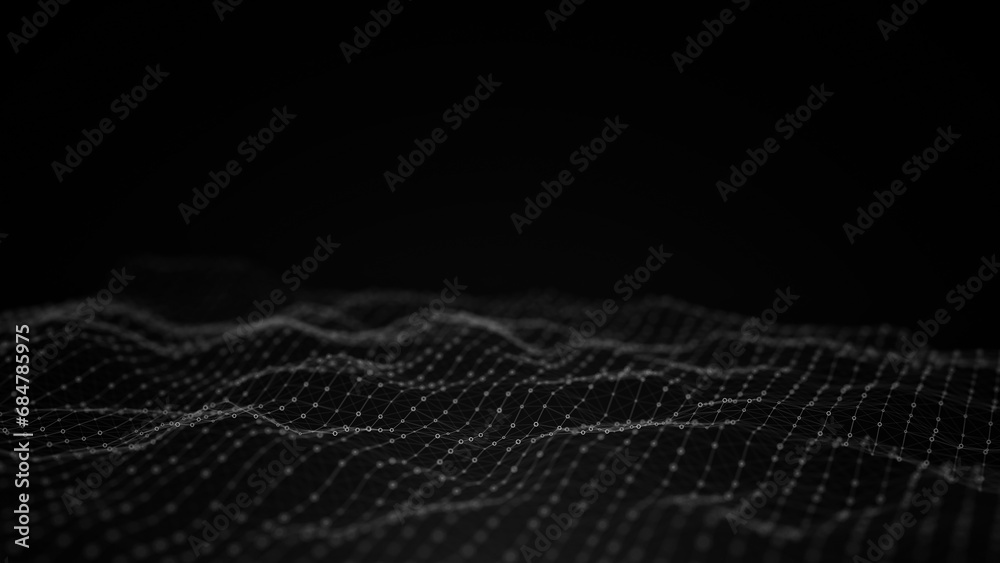 Abstract flowing smooth surface fractal waves background. Grid, mesh of dots. - obrazy, fototapety, plakaty 