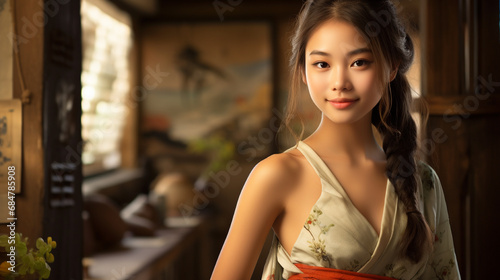 Beautiful asian girl with a bright smile