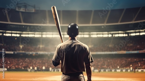 Baseball Player Ready in the Heart of the Stadium. Wide Banner with Copyspace photo