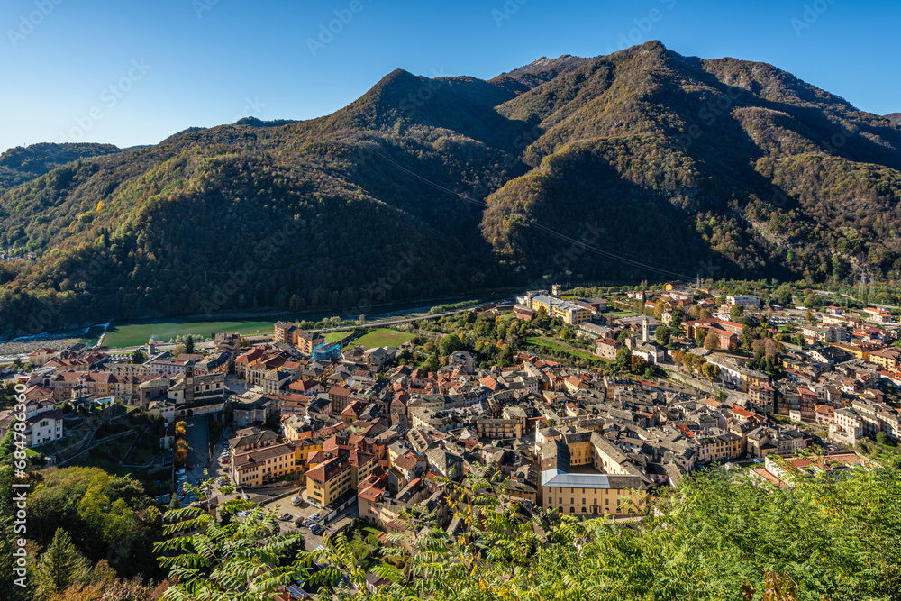 The beautiful Sacro Monte of Varallo on a sunny autumn morning. Province of Vercelli, Piedmont, Italy.