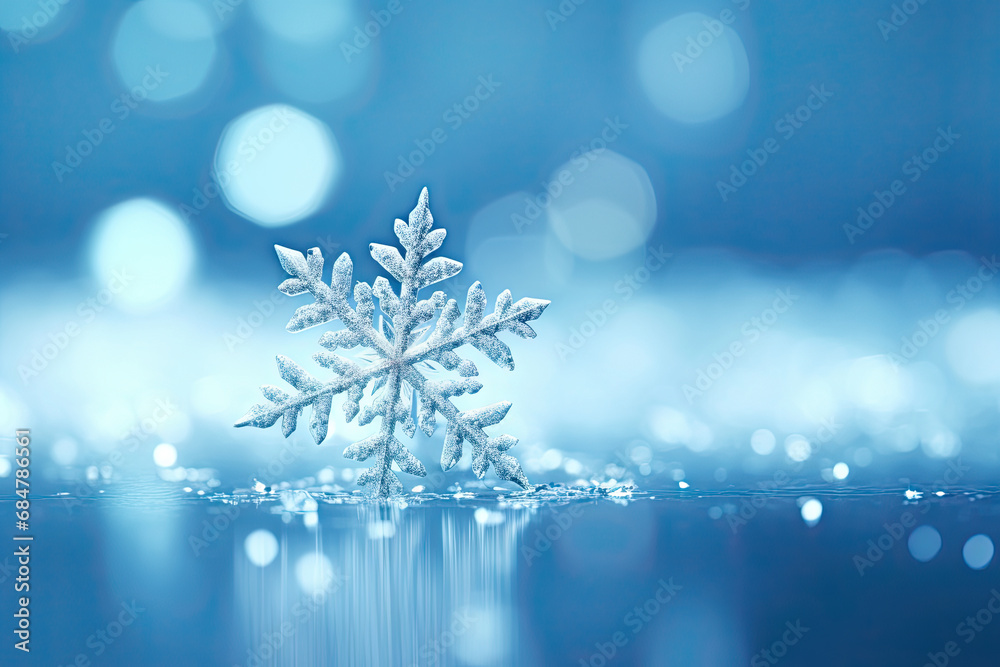A snowflake is shown on a snowy surface created with generative AI technology A snowflake is shown on a snowy surface created with generative AI technology