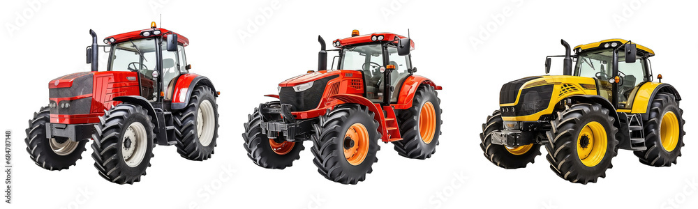 Collection of tractors on a white or transparent background generative ai Collection of tractors on a white or transparent background generative ai