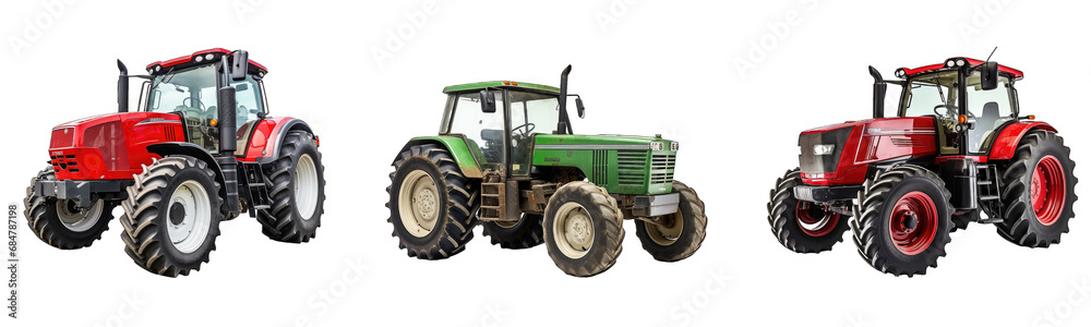 Collection of tractors on a white or transparent background generative ai Collection of tractors on a white or transparent background generative ai