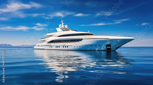 Luxury large super or mega motor yacht in the blue ocean. © Restyler