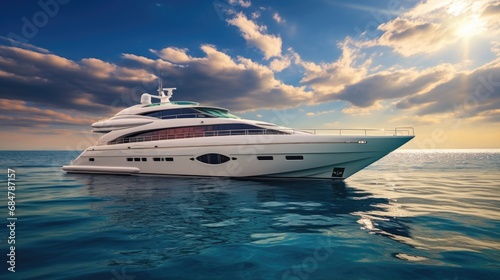 Luxury large super or mega motor yacht in the blue ocean.