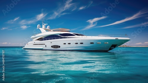Luxury large super or mega motor yacht in the blue ocean photo