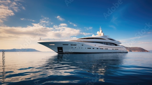 Luxury large super or mega motor yacht in the blue ocean photo