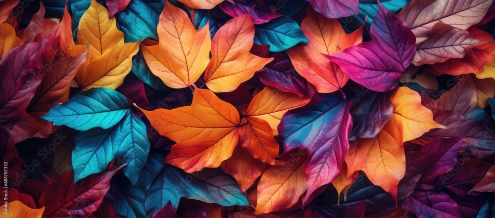  a group of multicolored leaves that are laying on top of each other on a bed of other leaves.