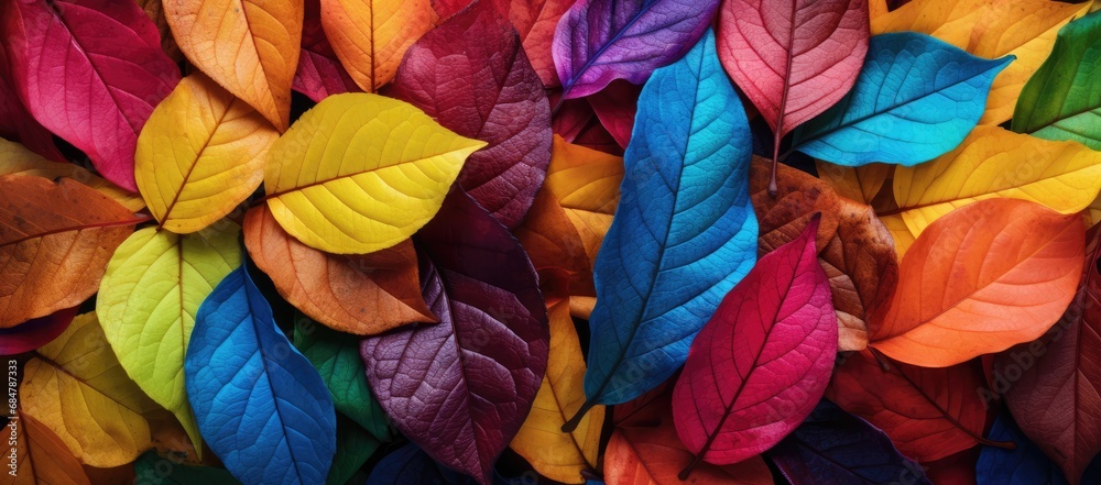  a group of multicolored leaves that are on top of each other in the same color as the leaves on the other side of the picture.