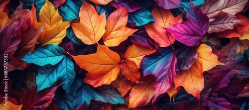  a group of multicolored leaves that are laying on top of each other on a bed of other leaves.