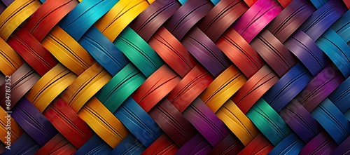  a multicolored background with a diagonal weave pattern in the center of the image and the colors of the rainbow, red, yellow, blue, purple, green, orange, and red.