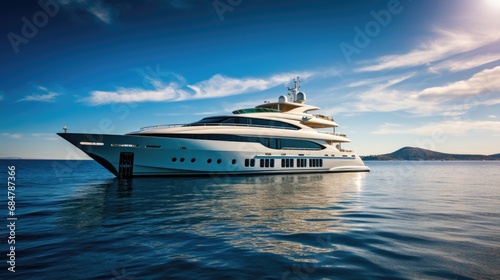 Luxury large super or mega motor yacht in the blue ocean © Restyler