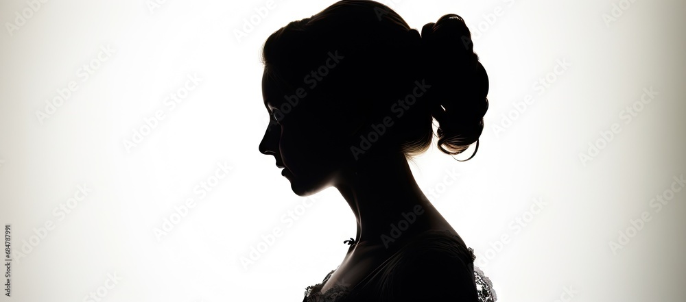 the silhouette of a woman's head is shown against a white background with a light shining through the shadow of the woman's head. the silhouette of a woman's head is shown against a white background with a light shining through the shadow of the woman's head.