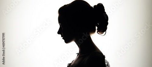  the silhouette of a woman's head is shown against a white background with a light shining through the shadow of the woman's head.