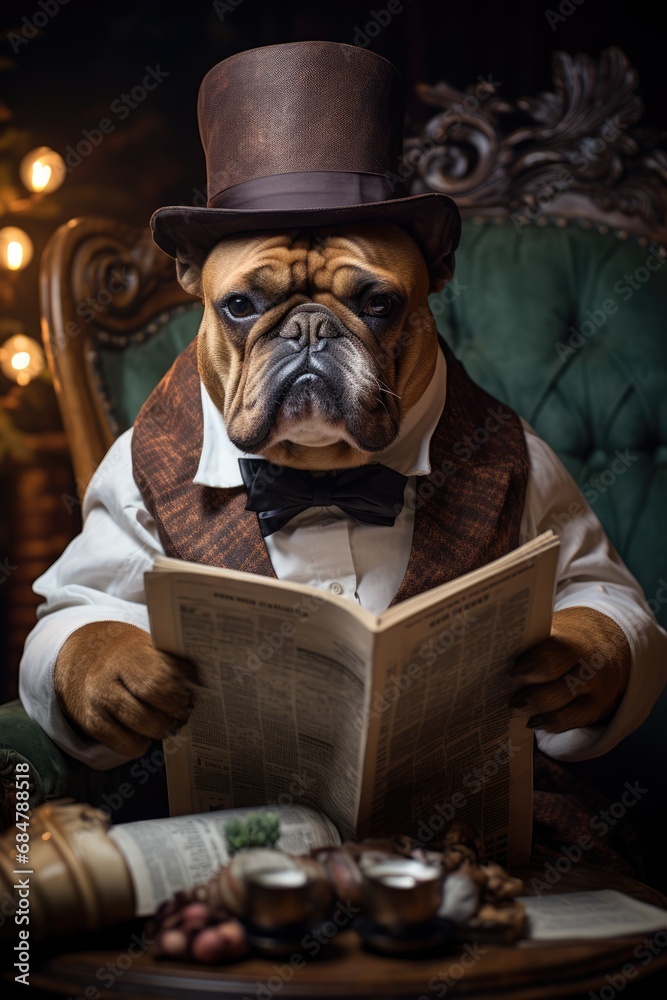 A dog is reading the newspaper
