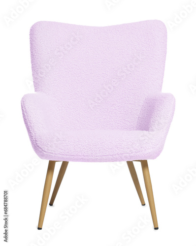 One comfortable light violet armchair isolated on white