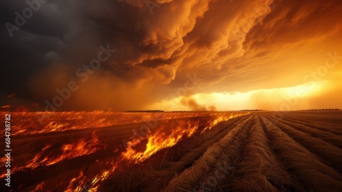 Burning fields with grain crops. Disasters and environmental disasters. photo