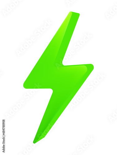 3d green flash icon. Electric power symbol, lightning bolt sign in the circle, green renewable energy concept, futuristic technology. Ecology clean energy concept. Vector illustration