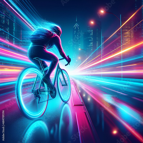 Abstract cyclist neon speed motion graphic design background concept 