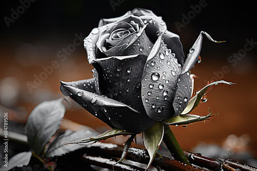 A black rose with water droplets on it