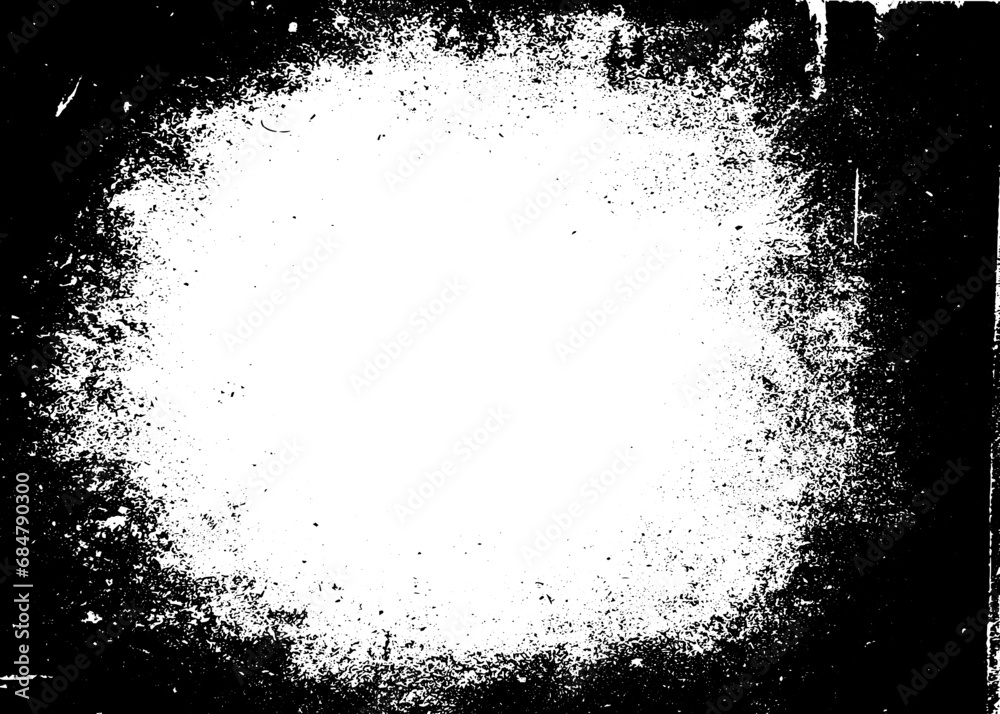 Fototapeta premium Grunge border vector texture background. Abstract frame overlay. Dirty and damaged backdrop. Vector graphic illustration with transparent white. EPS10.