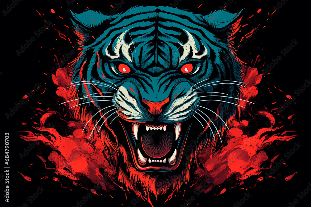 An angry tiger in flames. Generative AI