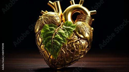 Anatomical brilliant heart with green background