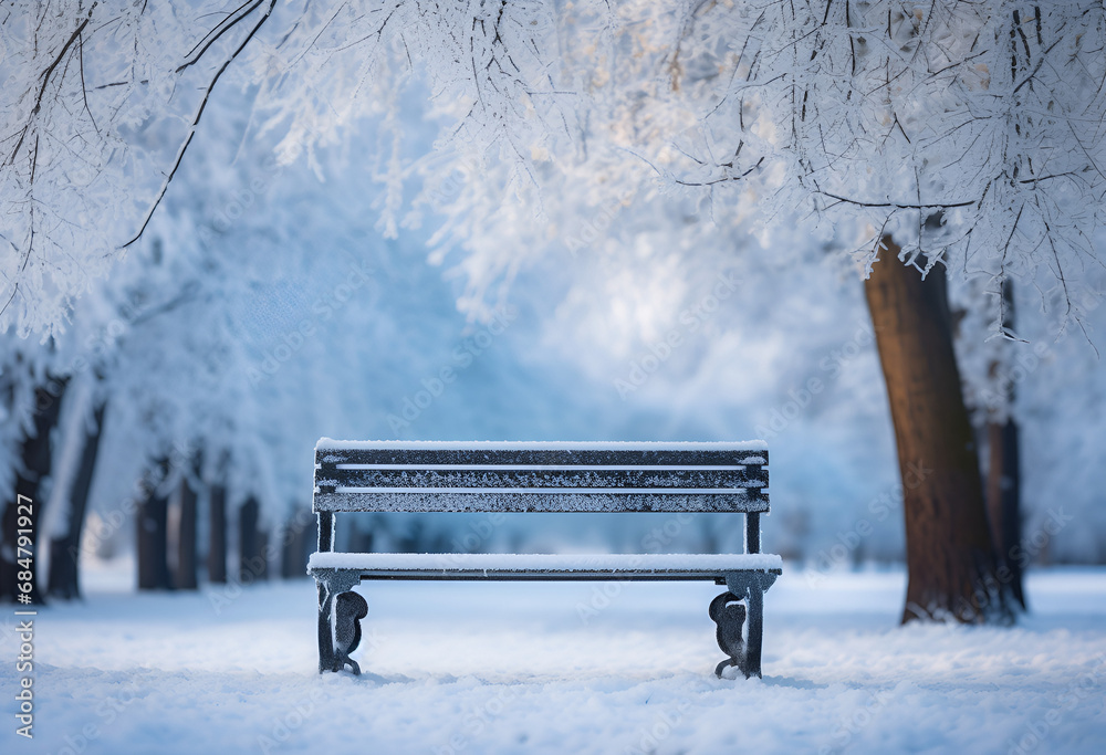 A bench in a winter park as a symbol of romantic