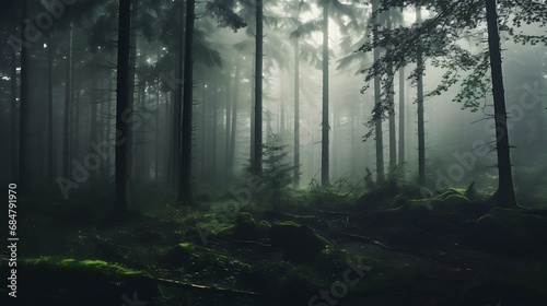 Mystical fog enshrouding a forest