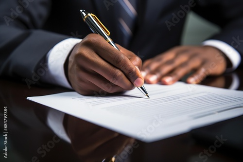 Financial Transaction: A Hand Signing a Payment Document