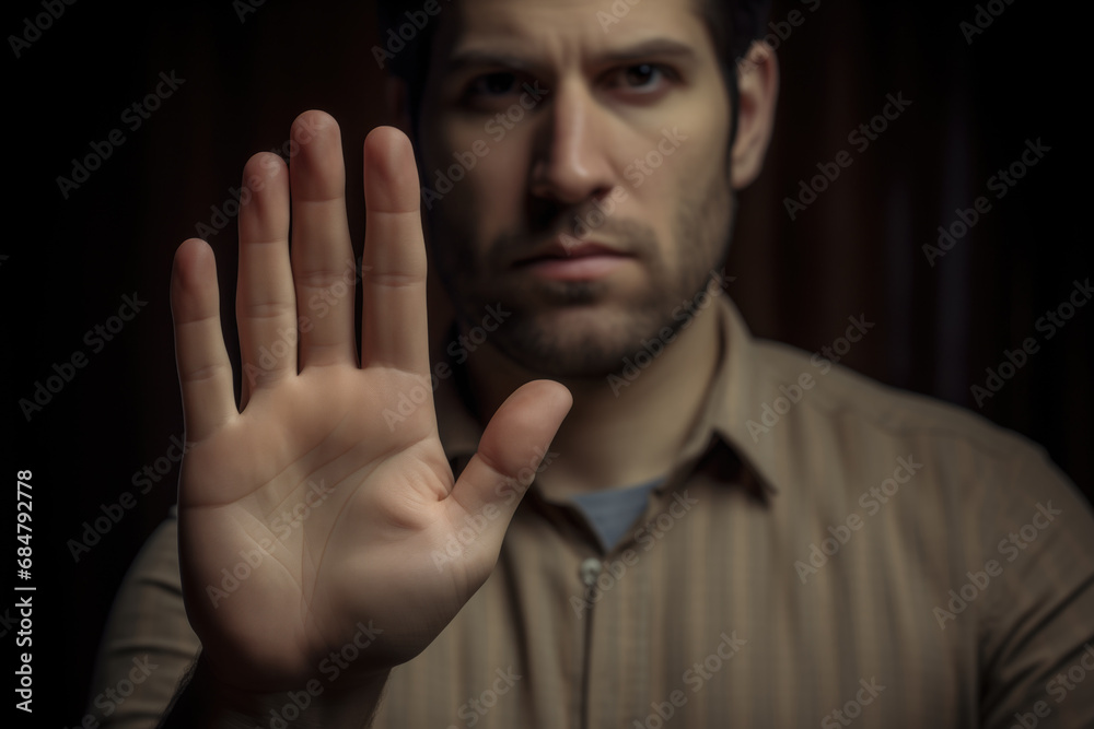 Portrait of young man gesturing no or stop sign