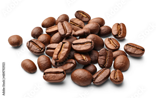 close up view of coffee beans isolated on white background