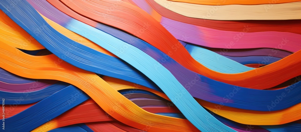  a close up of a multicolored painting with wavy lines on the bottom of the painting and the bottom of the painting on the bottom of the painting.