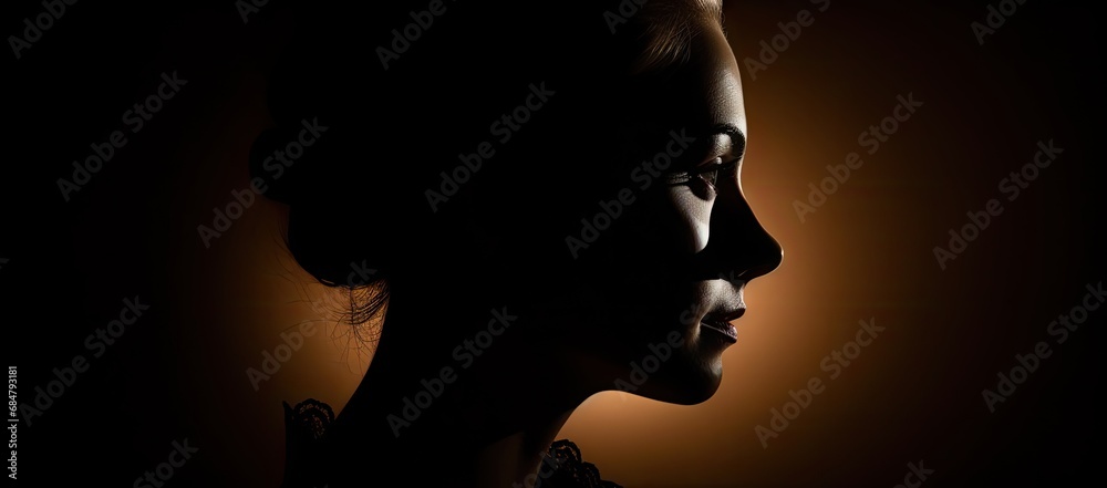  a profile shot of a woman's face in the dark with a dim light on the side of her face.