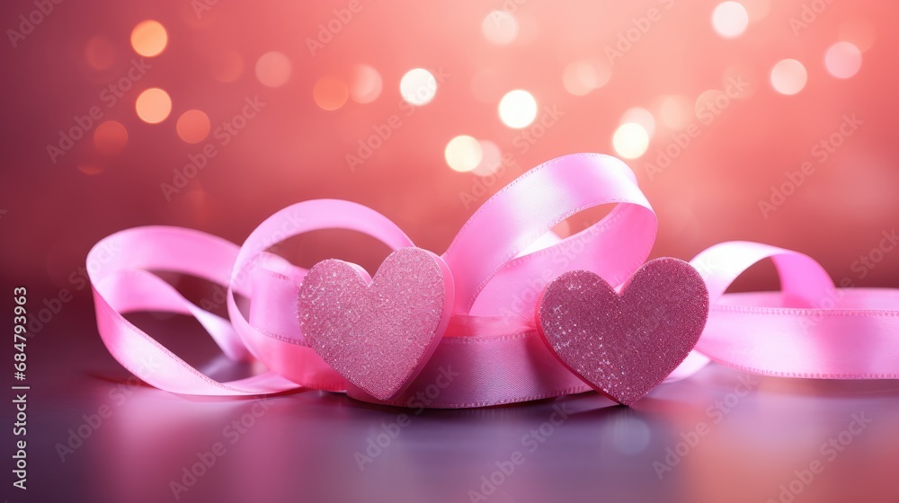  a pink ribbon with a heart cut out of it and a pink ribbon with a heart cut out of it.