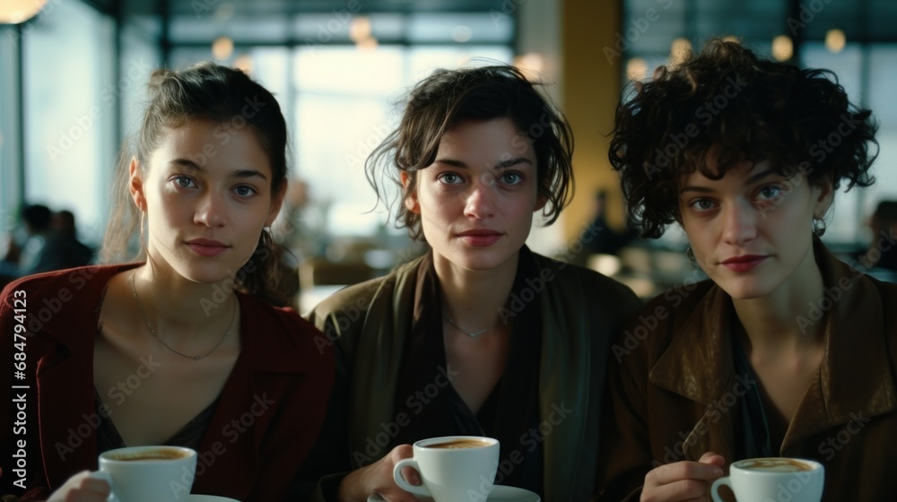 Young adults sitting together at a cafe, drinking coffee Young adults sitting together at a cafe, drinking coffee