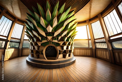 A tree house resembling a giant pineapple for a family of adventure for vacation on a travel 