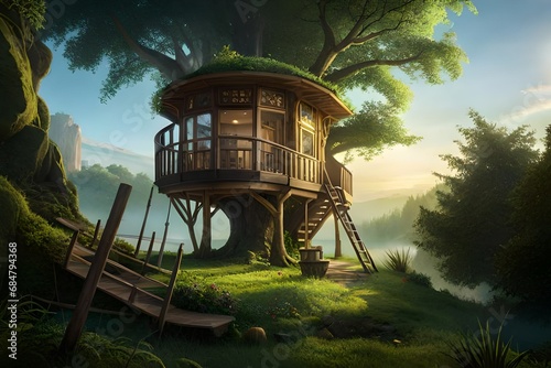 Treehouse interior design with a traditional look in woods