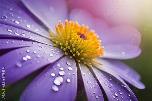A purple flower with dew on its petals looks attractive and soothing to eyes 