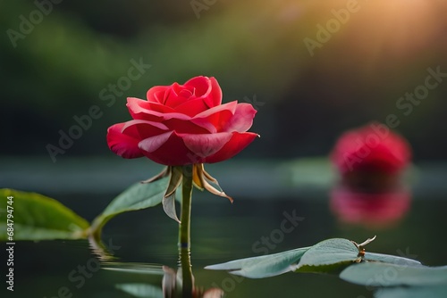A red Tea Rose looks very attractive showing contrast with the background