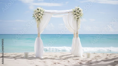 The arrangement for a beach wedding is beautiful